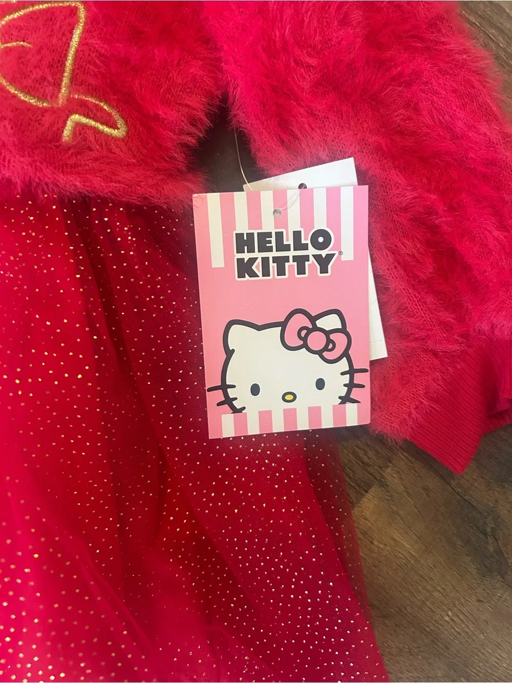 Hello Kitty Red Fuzzy Knit and Sparkle Tulle Dress